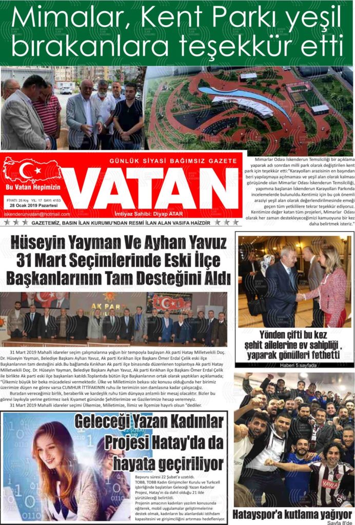 28 OCAK 2019 PAZARTESİ TARİHLİ SAYIMIZ