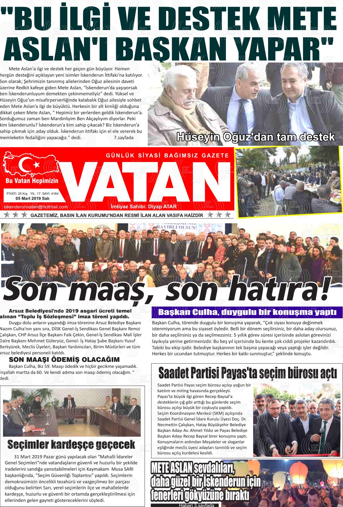 05 MART 2019 SALI TARİHLİ SAYIMIZ