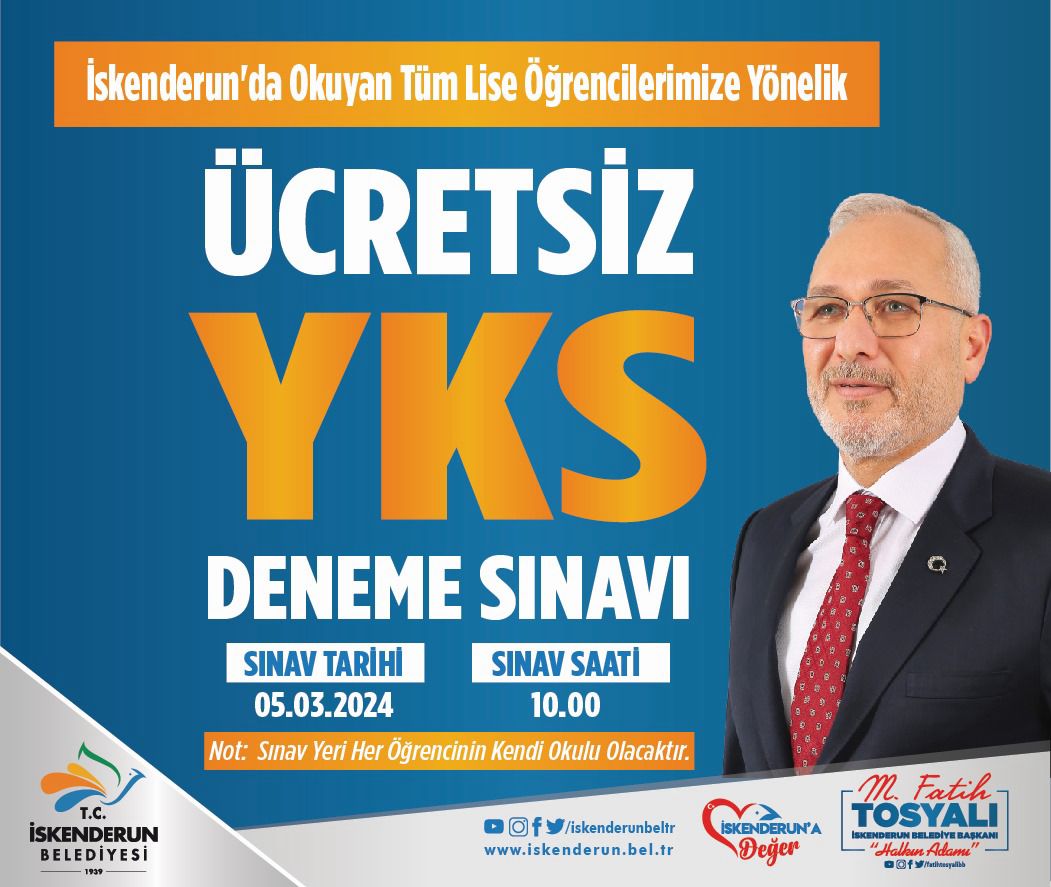 İSKENDERUN BELEDİYESİNDEN LİSELİ ÖĞRENCİLERE YÖNELİK ÜCRETSİZ YKS DENEME SINAVI